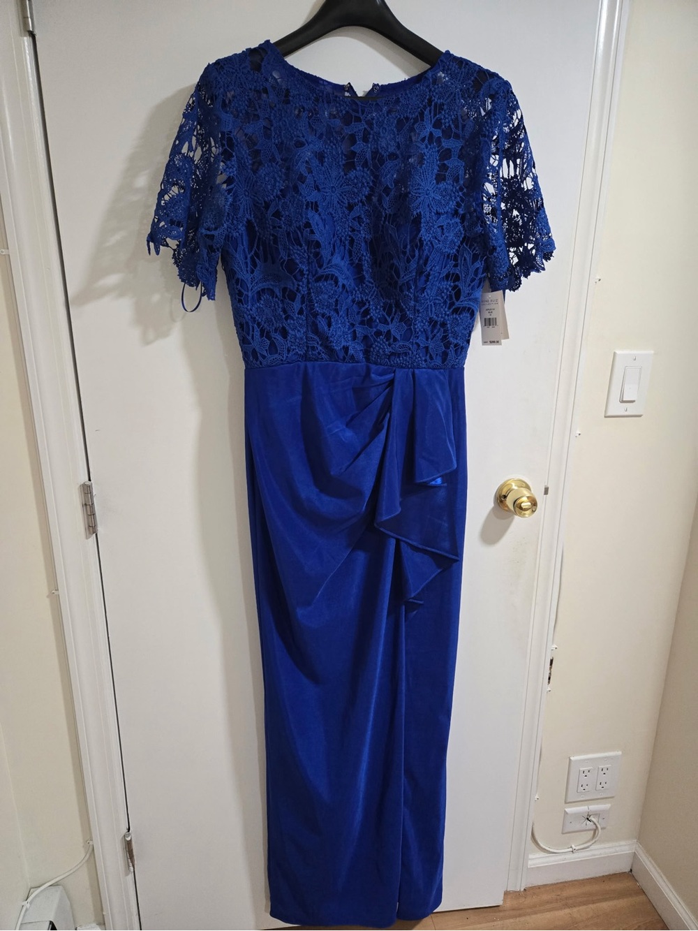Rene Ruiz Cobalt Blue Lace Bodice Maxi Dress